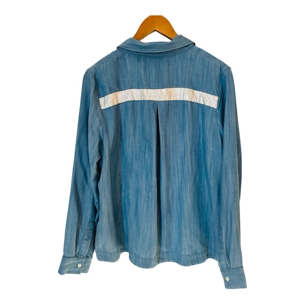 Crown & Ivy Soft Blue Lyocell Tencel Denim Button Down Shirt Silver Stripe Large - Picture 7 of 8
